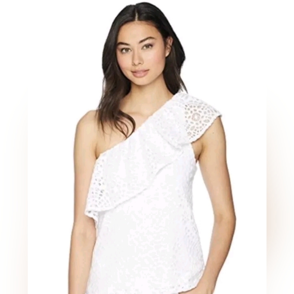 Lilly Pulitzer Women's Lace Matteo One Shoulder Resort White Top Blouse Size XXS